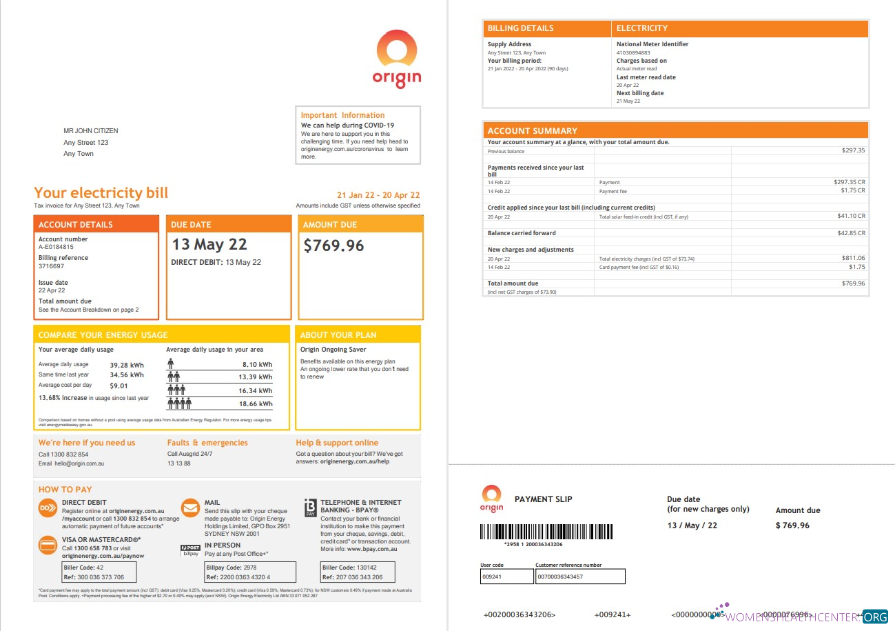 download download Australia Origin utility bill, Word and PDF template, 4 pages 1 2 PDF template PDF template